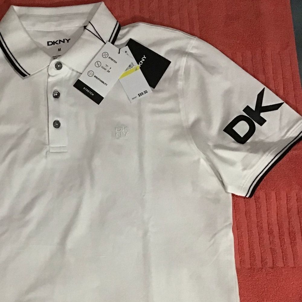 DKNY Men’s LOGO SLEEVE POLO SHIRT M - Picture 3 of 15